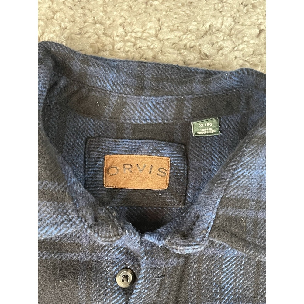 ORVIS Big Bear Flannel Shirt Jacket Shacket Mens XL Blue Plaid Heavy Weight‎ - Picture 2 of 15